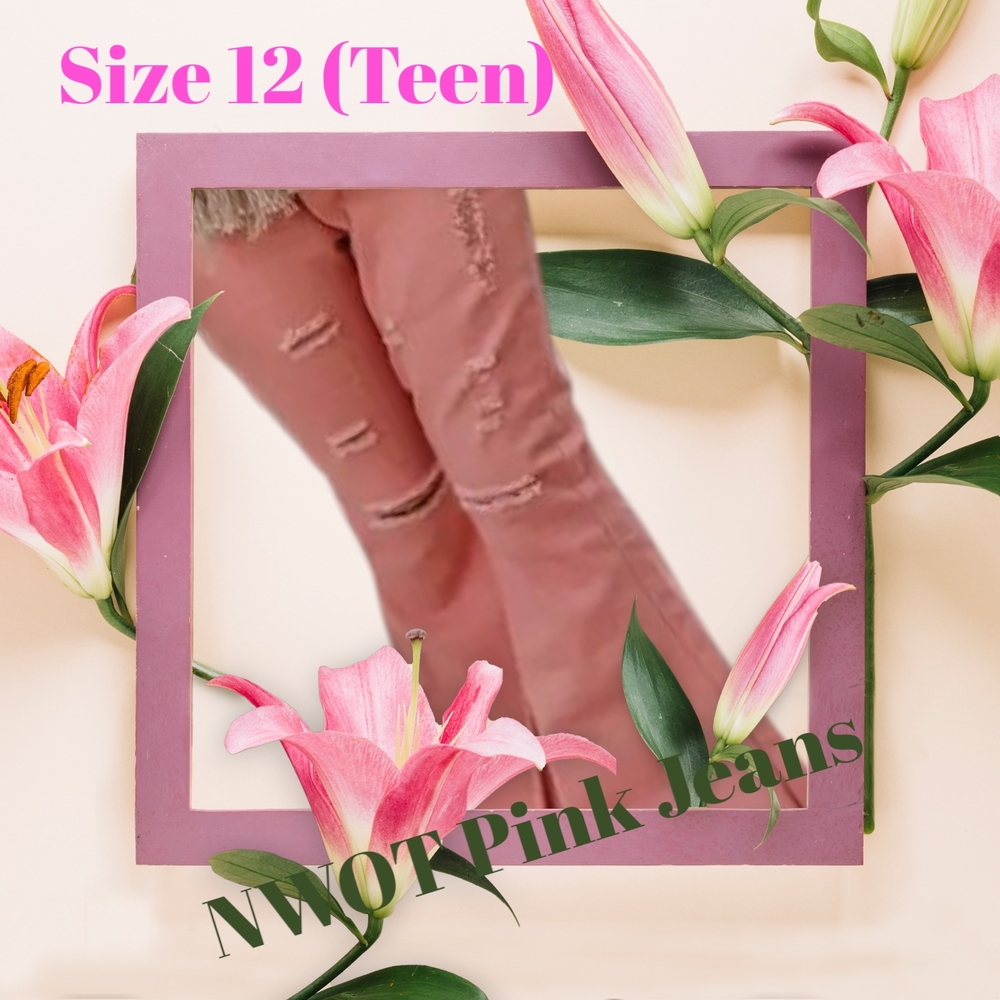 Dusty Pink Distressed Fitted Jeans